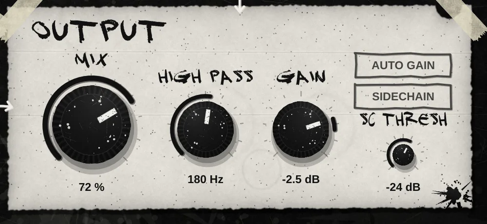 Output mit Mix, High Pass, Gain, Auto Gain und Sidechain